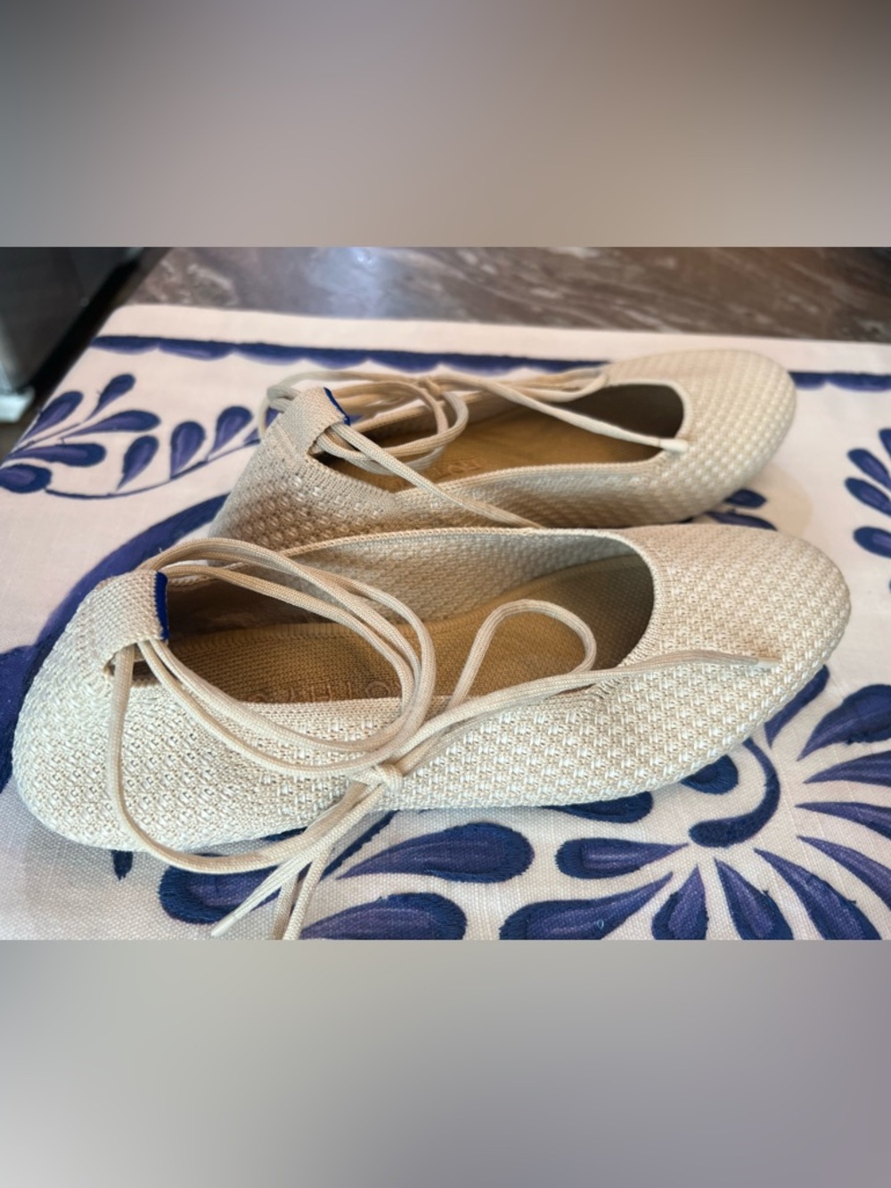 Rothy's Cream Lace-Up Ballet Flats - Picture 2 of 4